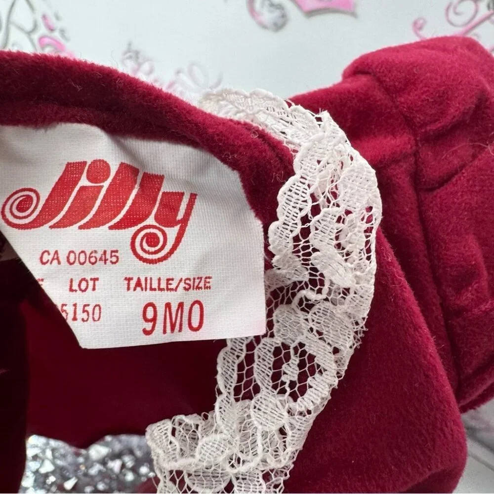 Jilly dress velvet velour style fabric rose bud ribbonn lace christmas 🎄 baby